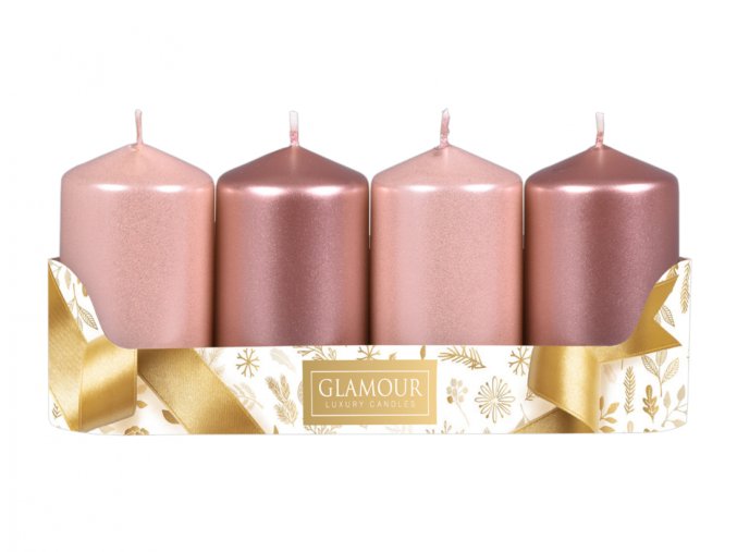 Svíčky adventní d5x9cm MIX metal lesk 2+2ks - růžovozlatá, broskvová