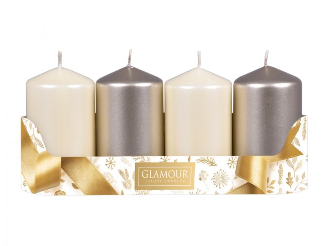 Svíčky adventní d5x9cm MIX metal lesk 2+2ks - béžová, šampaň