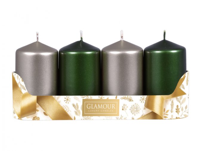 Svíčky adventní d5x9cm MIX metal lesk 2+2ks - šampaň, zelená