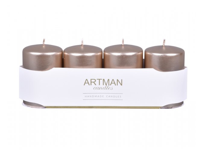 Svíčka adventní VÁLEC metalická d6x10cm 4ks - šampaň