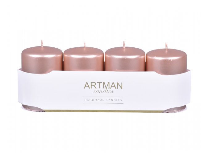 Svíčka adventní VÁLEC metalická d6x10cm 4ks - růžovozlatá