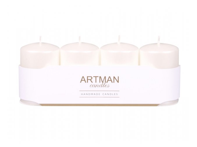 Svíčka adventní VÁLEC metalická d6x10cm 4ks - bílá