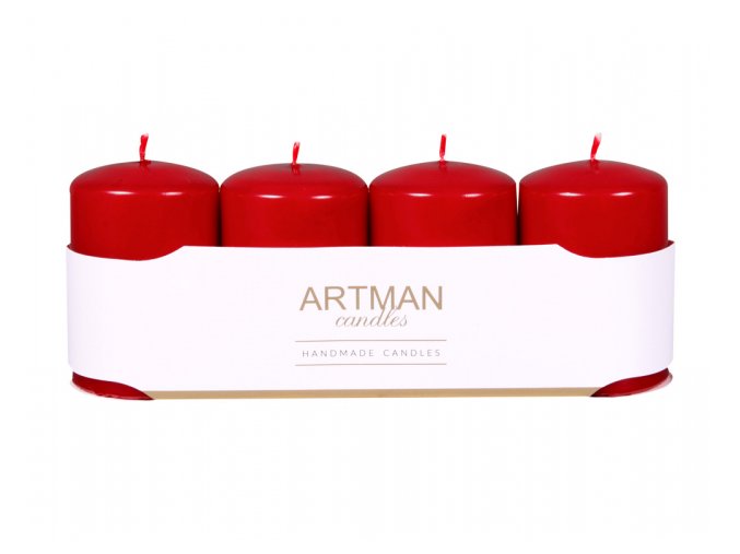 Svíčka adventní VÁLEC metalická d6x10cm 4ks - červená