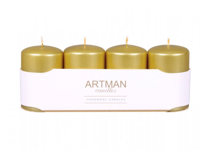 Svíčka adventní VÁLEC metalická d6x10cm 4ks - zlatá