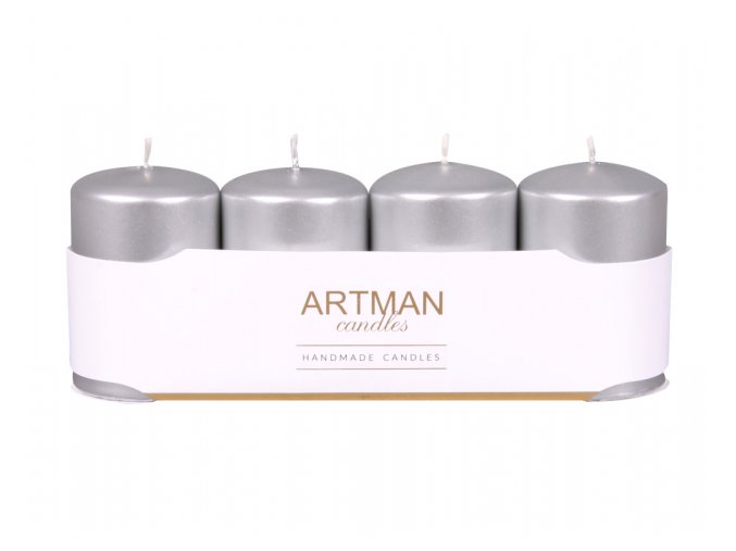 Svíčka adventní VÁLEC metalická d6x10cm 4ks - stříbrná