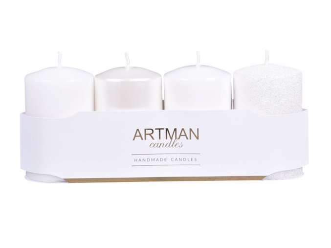 Svíčka adventní VÁLEC mix d6x10cm 4ks - odstíny bílé