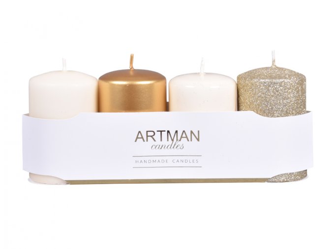 Svíčka adventní VÁLEC mix d6x10cm 4ks - krémové a zlaté