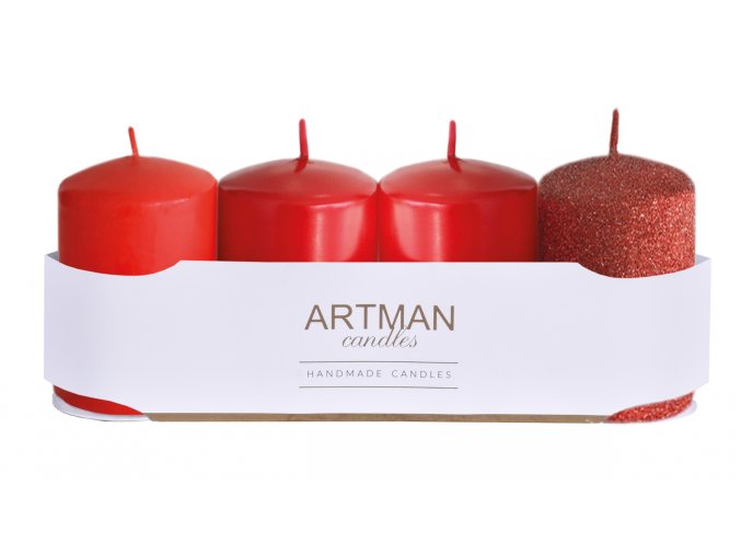 Svíčka adventní VÁLEC mix d6x10cm 4ks - odstíny červené