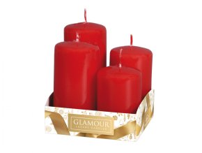 Svíčky adventní STUPŇOVITÉ lakované d4x6/7/8/9cm - červená 4ks