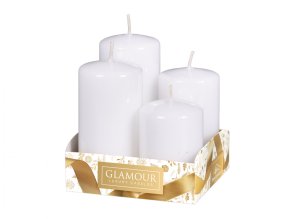 Svíčky adventní STUPŇOVITÉ metal lesk d4x6/7/8/9cm - bílá 4ks