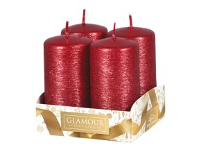 Svíčka adventní TAURUS škrábaná metalická d4x8cm 4ks - červená