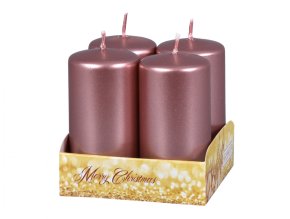 Svíčka adventní perleťová - růžovo zlatá d4x8cm 4ks