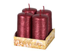 Svíčka adventní TAURUS škrábaná metalická d4x8cm 4ks - bordó
