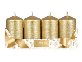 Svíčka adventní TAURUS škrábaná metalická d5x9cm 4ks - zlatá
