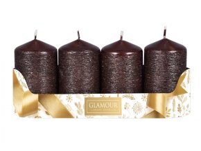 Svíčka adventní TAURUS škrábaná metalická d5x9cm 4ks - tmavě hnědá