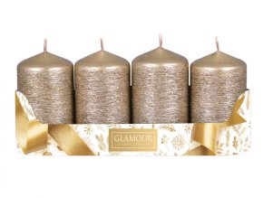 Svíčka adventní TAURUS škrábaná metalická d5x9cm 4ks - měděná