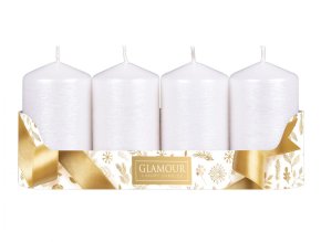 Svíčka adventní TAURUS škrábaná metalická d5x9cm 4ks - bílá