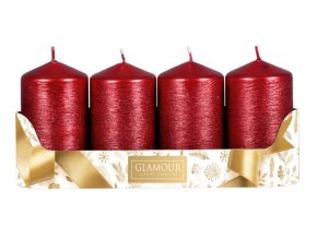 Svíčka adventní TAURUS škrábaná metalická d5x9cm 4ks - červená