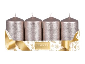 Svíčka adventní TAURUS škrábaná metalická d5x9cm 4ks - šampaň