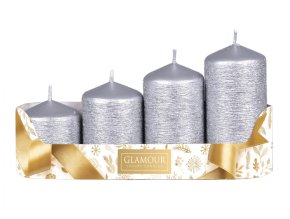 Svíčky adventní STUPŇOVITÉ TAURUS d5x6/7,5/9/10,5cm 4ks - stříbrná