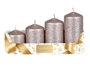Svíčky adventní STUPŇOVITÉ glitrované d5x6/7,5/9/10,5cm 4ks - šampaň