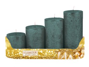 Svíčky adventní STUPŇOVITÉ rustik metal - zelená - d5x6/8/10/12cm 4ks