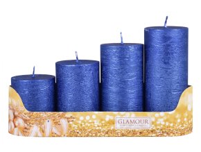 Svíčky adventní STUPŇOVITÉ rustik metal - modrá - d5x6/8/10/12cm 4ks