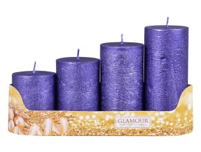 Svíčky adventní STUPŇOVITÉ rustik metal - fialová- d5x6/8/10/12cm 4ks