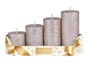 Svíčky adventní STUPŇOVITÉ rustik metal - šampaň - d5x6/8/10/12cm 4ks