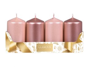 Svíčky adventní d5x9cm MIX metal lesk 2+2ks - růžovozlatá, broskvová