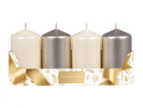 Svíčky adventní d5x9cm MIX metal lesk 2+2ks - béžová, šampaň