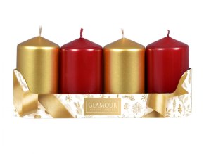 Svíčky adventní d5x9cm MIX metal lesk 2+2ks - červená, zlatá