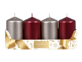 Svíčky adventní d5x9cm MIX metal lesk 2+2ks - bordó, šampaň