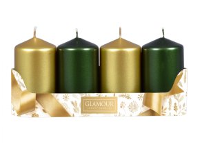 Svíčky adventní d5x9cm MIX metal lesk 2+2ks - zlaté, zelená