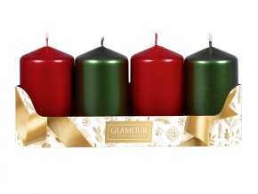 Svíčky adventní d5x9cm MIX metal lesk 2+2ks - červená, zelená
