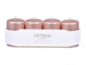 Svíčka adventní VÁLEC metalická d6x10cm 4ks - růžovozlatá