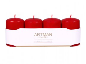 Svíčka adventní VÁLEC metalická d6x10cm 4ks - červená