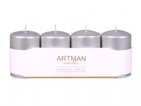 Svíčka adventní VÁLEC metalická d6x10cm 4ks - stříbrná