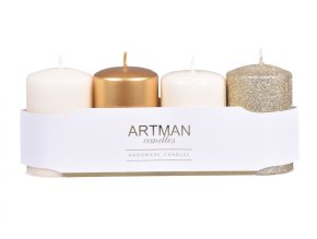 Svíčka adventní VÁLEC mix d6x10cm 4ks - krémové a zlaté