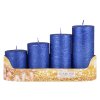 Svíčky adventní STUPŇOVITÉ rustik metal - modrá - d5x6/8/10/12cm 4ks