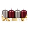 Svíčky adventní d5x9cm MIX metal lesk 2+2ks - bordó, šampaň