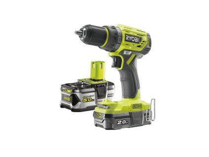 91856 ryobi r18dd7 252s aku bezuhlikovy 18 v sroubovak vrtacka 1x 2ah 1x 5ah baterie nabijecka one