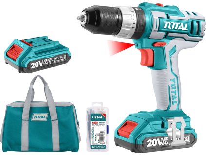 142394 total tidli2002e aku vrtaci sroubovak s priklepem 20v li ion 2x 2000mah v tasce sada 50ks