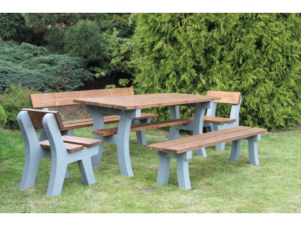 Výhodný set obsahující betonový stůl + betonová lavička s+bez opěradla + 2x betonová židle