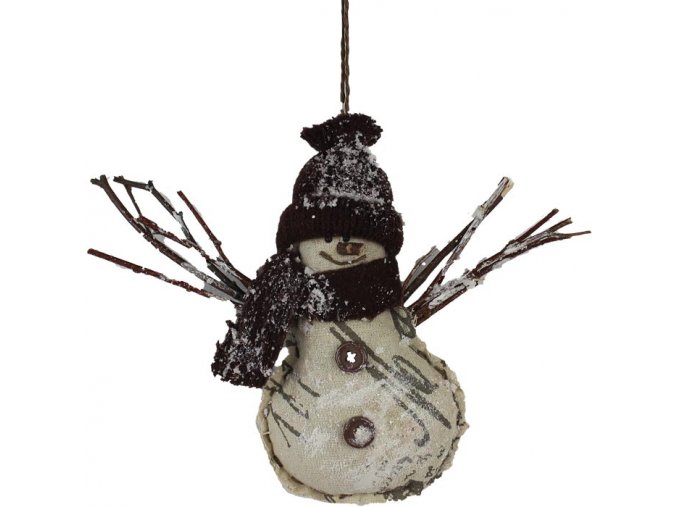 Dekorace - sněhulák k zavěšení hnědý