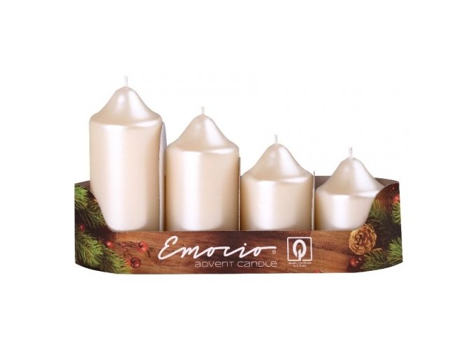 Svíčka adventní schody 4 ks / 50 mm - perla krém metal 