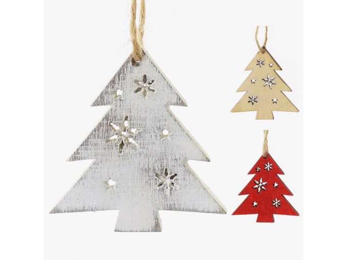 Dekorace - dřevěný závěs stromek, sada 6 ks