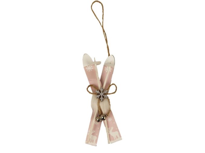 dekorace drevene lyze ruzovobile15 cm