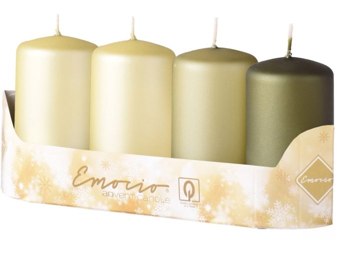 Svíčka válec 4 ks 40 x 75 mm metal mat zelený mix tm. + sv.