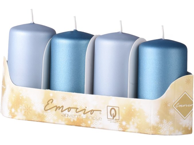 Svíčka válec 4 ks 40 x 75 mm metal mat modrý mix